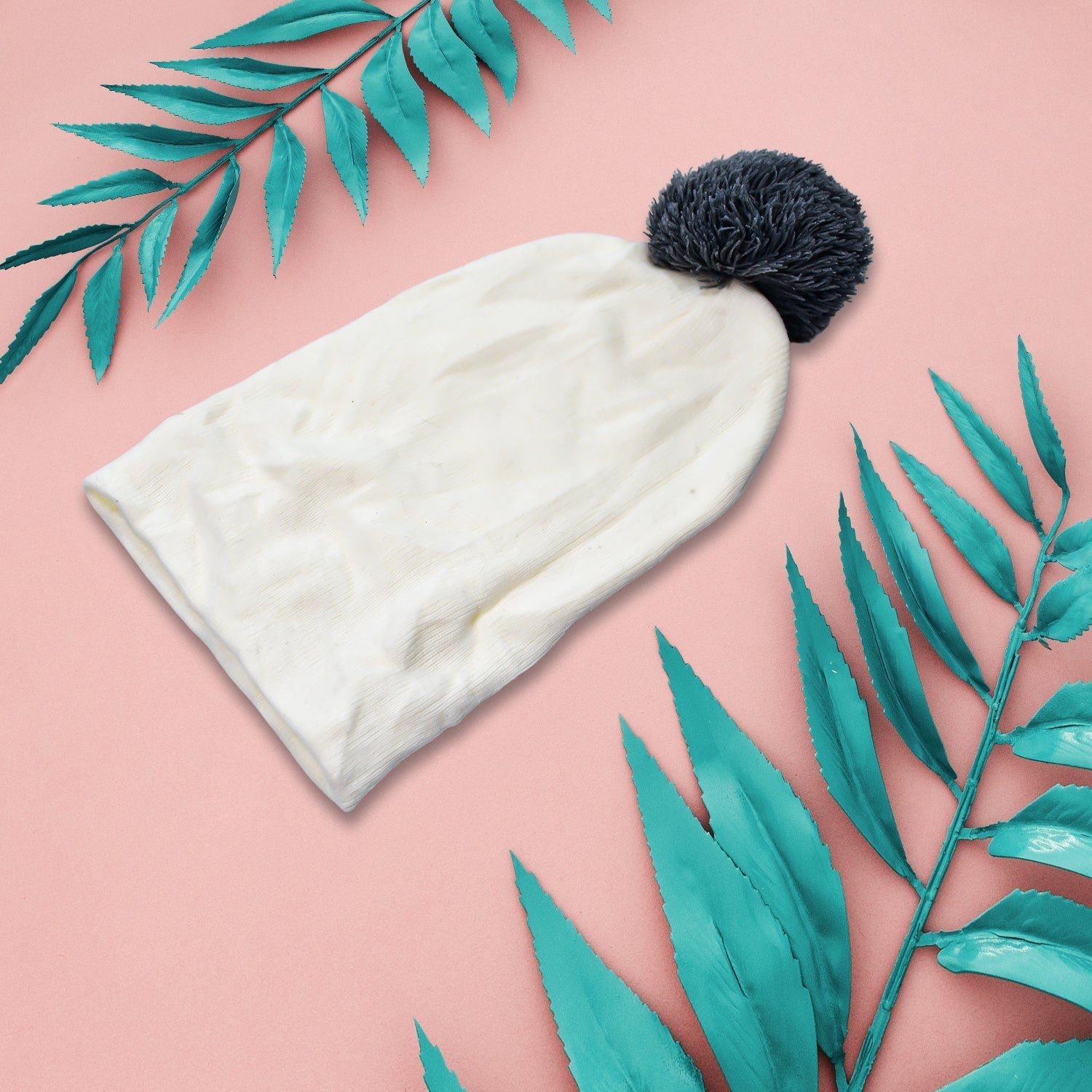 Black woolen beanie cap with fur lining. Black woolen beanie cap with fur lining.